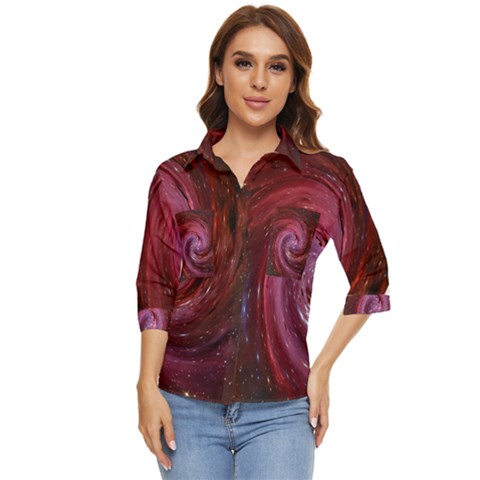 Galaxy Fog Kosmus Universe Women s Quarter Sleeve Pocket Shirt by Wegoenart