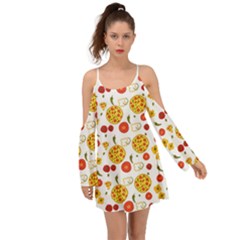 Illustration Pizza Background Vegetable Kimono Sleeves Boho Dress by Ravend