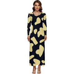 Cow Yellow Black Long Sleeve Velour Longline Maxi Dress by ConteMonfrey