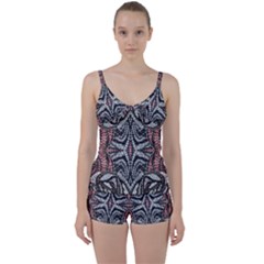 Pink Grey Repeats Symmetry Tie Front Two Piece Tankini by kaleidomarblingart