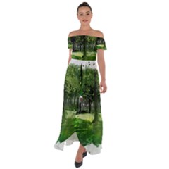Beeches Trees Tree Lawn Forest Nature Off Shoulder Open Front Chiffon Dress by Wegoenart