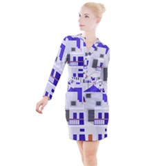 Background Santorini Greece Button Long Sleeve Dress by Ravend