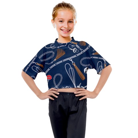 Chains Seamless Pattern Kids Mock Neck Tee by Ravend