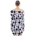 Wine Pattern Black White Long Sleeve Off Shoulder Dress View2