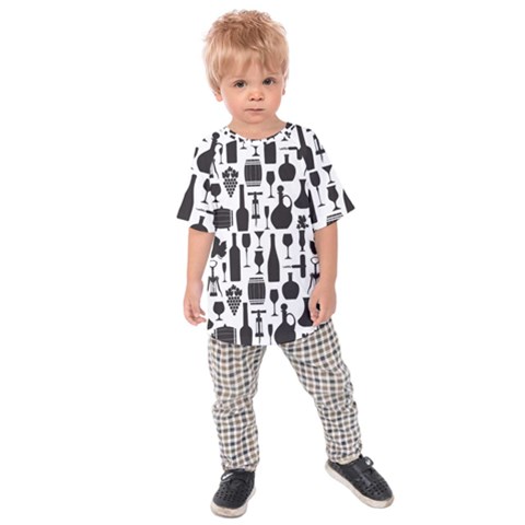 Wine Pattern Black White Kids  Raglan Tee by Jancukart