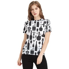 Wine Pattern Black White Women s Short Sleeve Rash Guard by Jancukart