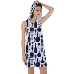 Wine Pattern Black White Racer Back Hoodie Dress by Jancukart