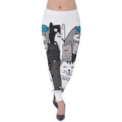 Cute Cat Hand Drawn Cartoon Style Velvet Leggings by Jancukart