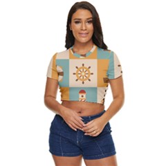 Nautical-elements-collection Side Button Cropped Tee by Jancukart
