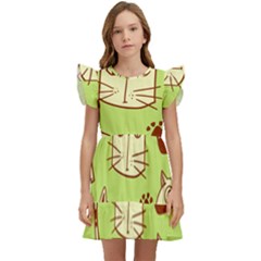 Cute-hand-drawn-cat-seamless-pattern Kids  Winged Sleeve Dress by Jancukart