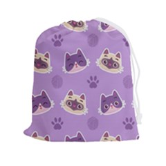 Cute-colorful-cat-kitten-with-paw-yarn-ball-seamless-pattern Drawstring Pouch (2xl) by Jancukart