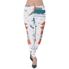 Nautical-elements-pattern-background Velvet Leggings by Jancukart