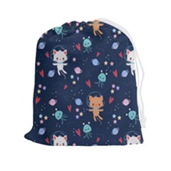 Cute-astronaut-cat-with-star-galaxy-elements-seamless-pattern Drawstring Pouch (2xl) by Jancukart