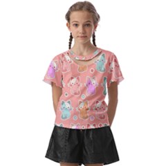 Cute-kawaii-kittens-seamless-pattern Kids  Front Cut Tee by Jancukart