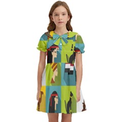 Egypt-travel-items-icons-set-flat-style Kids  Bow Tie Puff Sleeve Dress by Jancukart