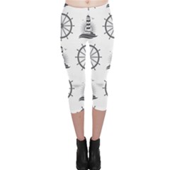 Marine-nautical-seamless-pattern-with-vintage-lighthouse-wheel Capri Leggings  by Jancukart