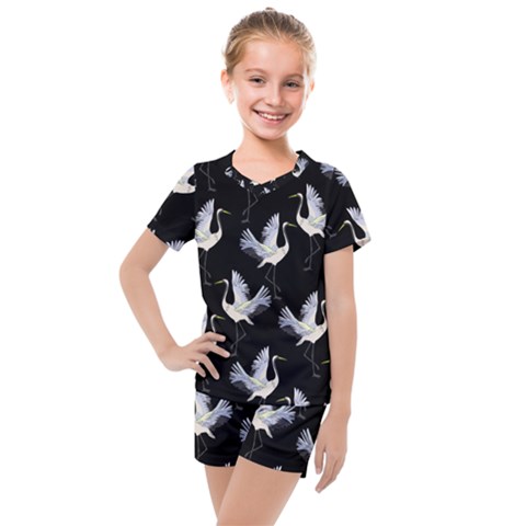 Crane-pattern Kids  Mesh Tee And Shorts Set by Jancukart