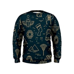 Dark-seamless-pattern-symbols-landmarks-signs-egypt -- Kids  Sweatshirt by Jancukart