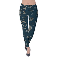 Dark-seamless-pattern-symbols-landmarks-signs-egypt -- Velvet Leggings by Jancukart