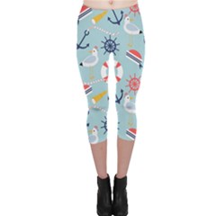Nautical-marine-symbols-seamless-pattern Capri Leggings  by Jancukart