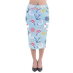 Nautical-marine-symbols-seamless-pattern Velvet Midi Pencil Skirt by Jancukart