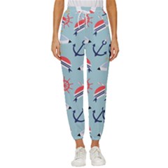 Nautical-marine-symbols-seamless-pattern Cropped Drawstring Pants by Jancukart