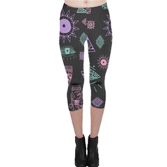 Vintage-seamless-pattern-with-tribal-art-african-style-drawing Capri Leggings  by Jancukart