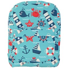 Seamless-pattern-nautical-icons-cartoon-style Full Print Backpack by Jancukart