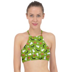 Pattern Seamless Halloween Fall Racer Front Bikini Top by Wegoenart