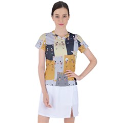 Seamless Pattern Cute Cat Cartoons Women s Sports Top by Wegoenart