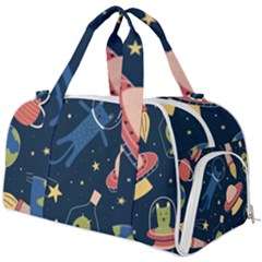 Seamless Pattern With Funny Alien Cat Galaxy Burner Gym Duffel Bag by Wegoenart