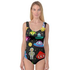 Seamless Pattern With Space Object Ufo Rocket Alien Hand Drawn Element Space Princess Tank Leotard  by Wegoenart