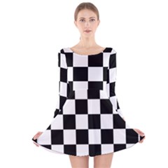 Chess Board Background Design Long Sleeve Velvet Skater Dress by Wegoenart