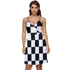 Chess Board Background Design V-neck Pocket Summer Dress  by Wegoenart