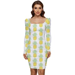 Pineapple Glitter Women Long Sleeve Ruched Stretch Jersey Dress by ConteMonfrey