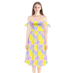 Purple Lemons  Shoulder Tie Bardot Midi Dress by ConteMonfrey