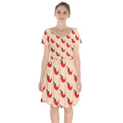 Small Mini Peppers Pink Short Sleeve Bardot Dress by ConteMonfrey