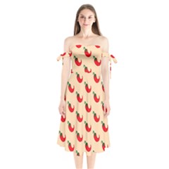 Small Mini Peppers Pink Shoulder Tie Bardot Midi Dress by ConteMonfrey