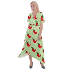 Small Mini Peppers Green Cross Front Sharkbite Hem Maxi Dress by ConteMonfrey