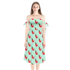 Small Mini Peppers Blue Shoulder Tie Bardot Midi Dress by ConteMonfrey