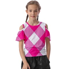 Pink And White Diagonal Plaids Kids  Butterfly Cutout Tee by ConteMonfrey