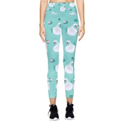 Elegant Swan Seamless Pattern Pocket Leggings  by Wegoenart