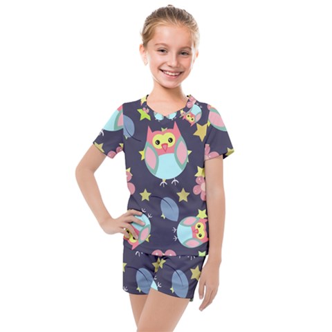 Owl Star Pattern Background Kids  Mesh Tee And Shorts Set by Wegoenart