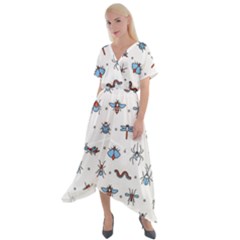 Insect Icon Seamless Pattern Cross Front Sharkbite Hem Maxi Dress by Wegoenart