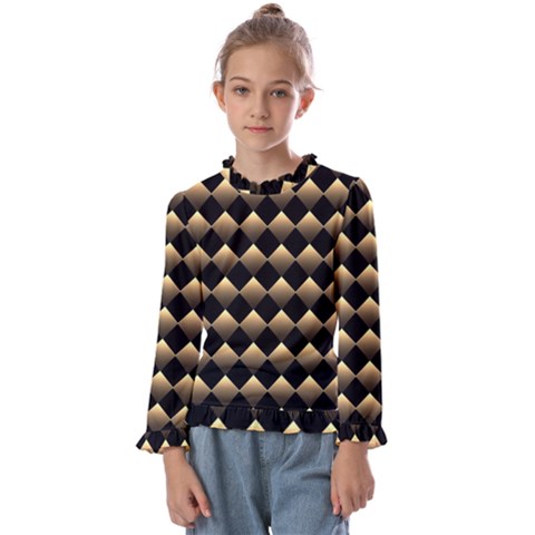Golden Chess Board Background Kids  Frill Detail Tee by Wegoenart