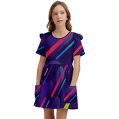 Colorful-abstract-background Kids  Frilly Sleeves Pocket Dress by Wegoenart