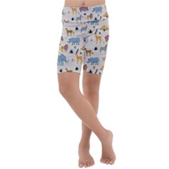 Wild-animals-seamless-pattern Kids  Lightweight Velour Cropped Yoga Leggings by Wegoenart