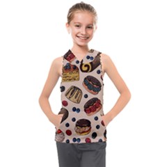 Seamless Pattern With Sweet Cakes Berries Kids  Sleeveless Hoodie by Wegoenart