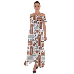 Seamless-pattern-with-london-elements-landmarks Off Shoulder Open Front Chiffon Dress by Wegoenart