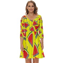 Yellow Watermelon Popsicle  Shoulder Cut Out Zip Up Dress by ConteMonfrey